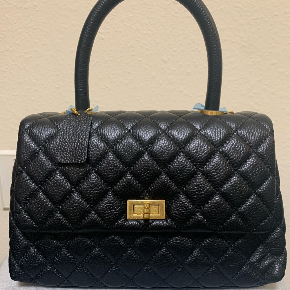 Black, genuine leather, top handle bag